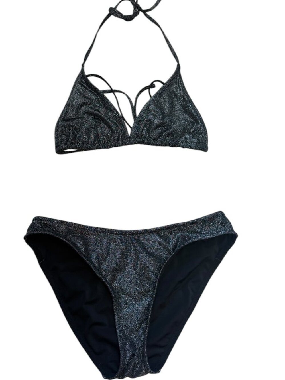 ERUC Yitty by Fabletics Black Metallic Triangle Bikini Set Small